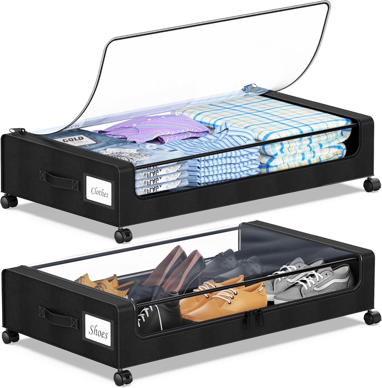 2-Pack Under the Bed Storage Containers with Clear Lids & Label,Under Bed Storage with Wheels